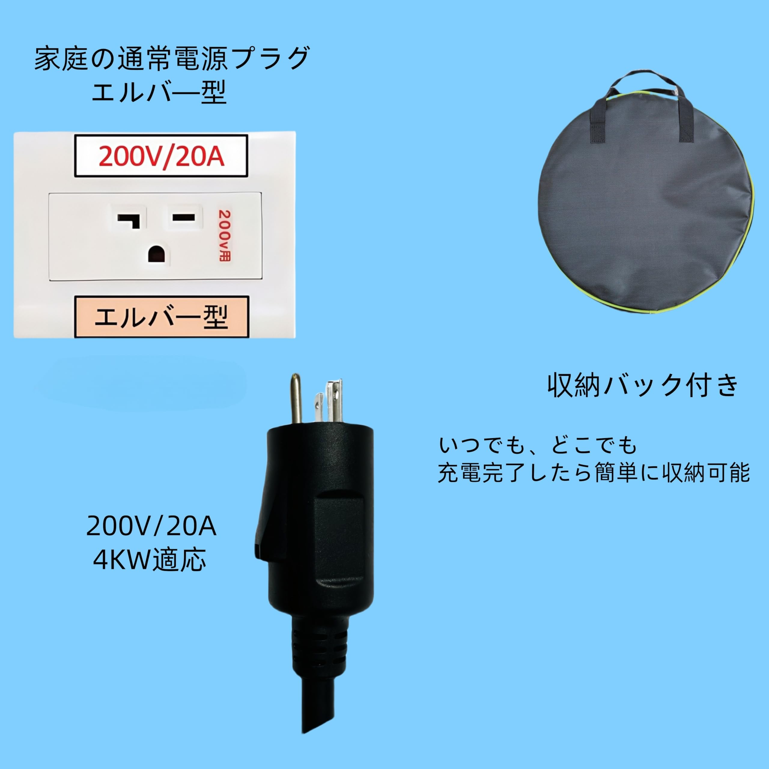 Amazon.co.jp: EV充電ケーブル 200V 4kW PSE認証 SAEJ1772 遅延充電 8A